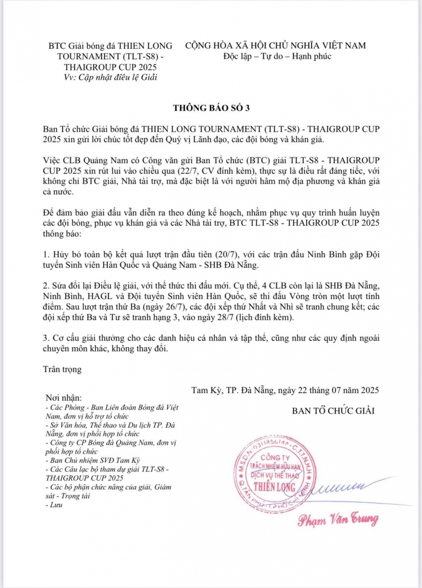 Thông Báo Chính Thức Từ Ban Tổ Chức